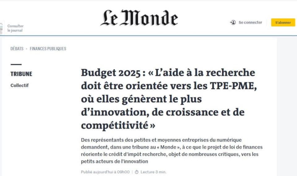 Tribune Cinov Digital Le Monde du 08/11/2024